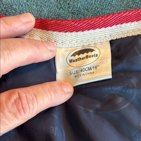 Like New WeatherBeeta Dog Coat Navy Blue Dog Coat with Red Trim 16” - Picture 5 of 9